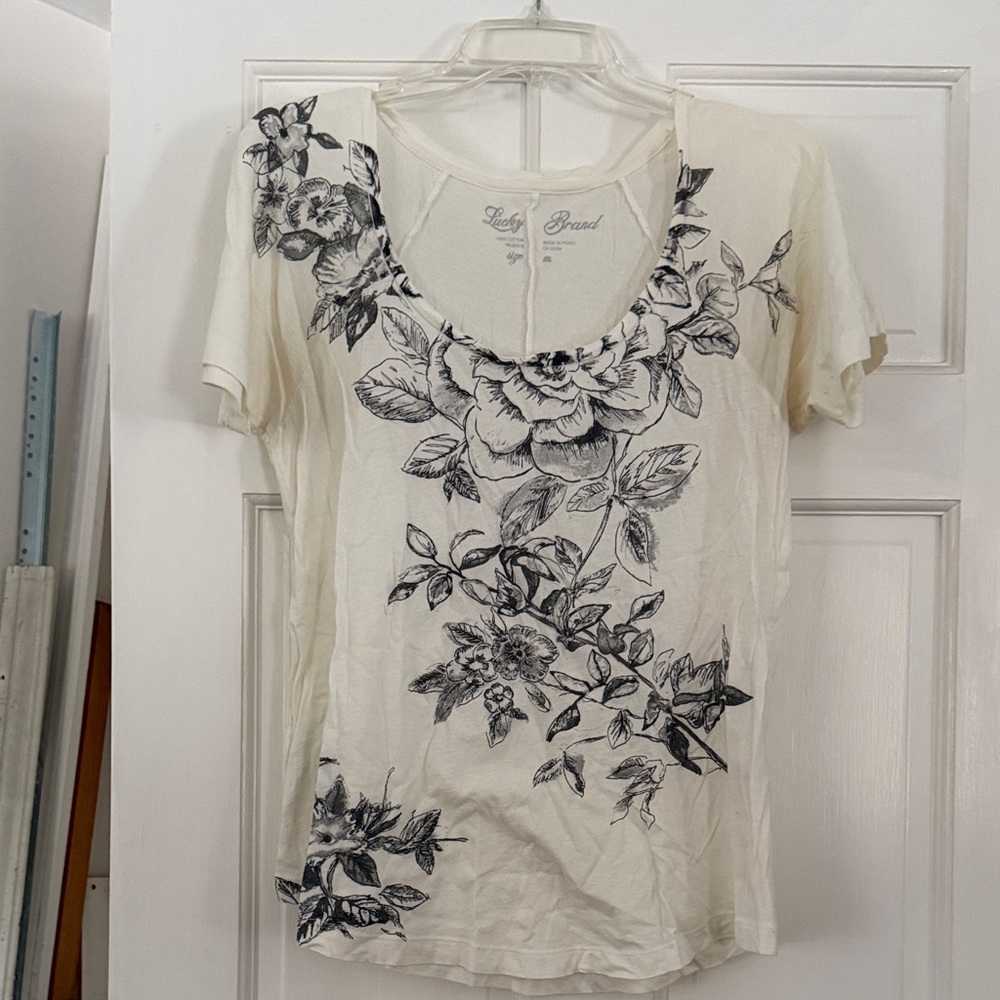 Lucky Brand Floral Print Cream Top medium